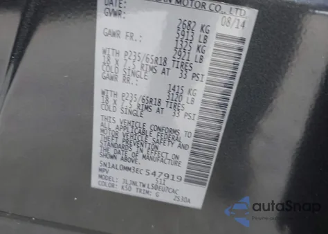 2014 Infiniti Qx60 z USA, uszkodzony, nr VIN 5N1AL0MM3EC547919